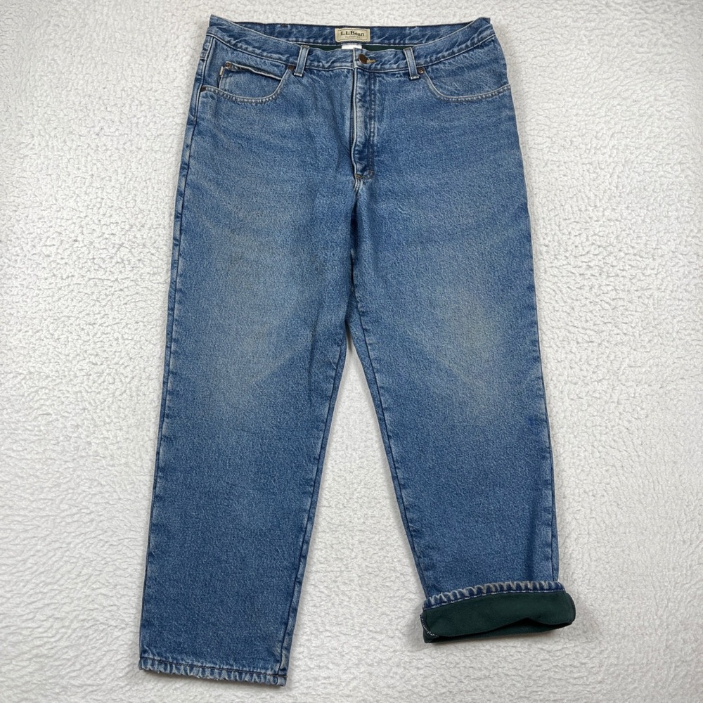 LL Bean Jeans Mens 38x29 Blue Classic Fit Fleece Lined Gorpcore Outdoor Workwear